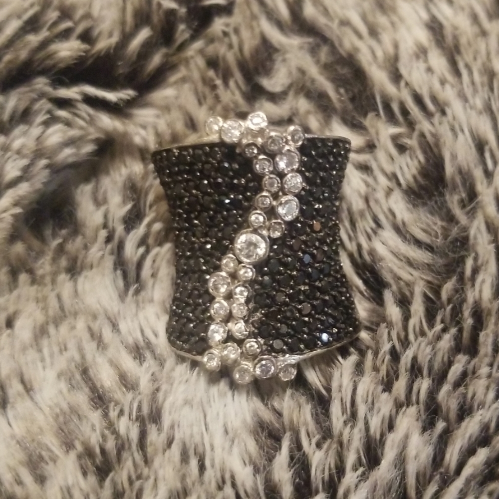 Crystal Black and Silver Ring